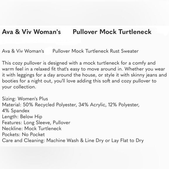 Ava & Viv pullover mock neck sweater sz 4X - Picture 3 of 11